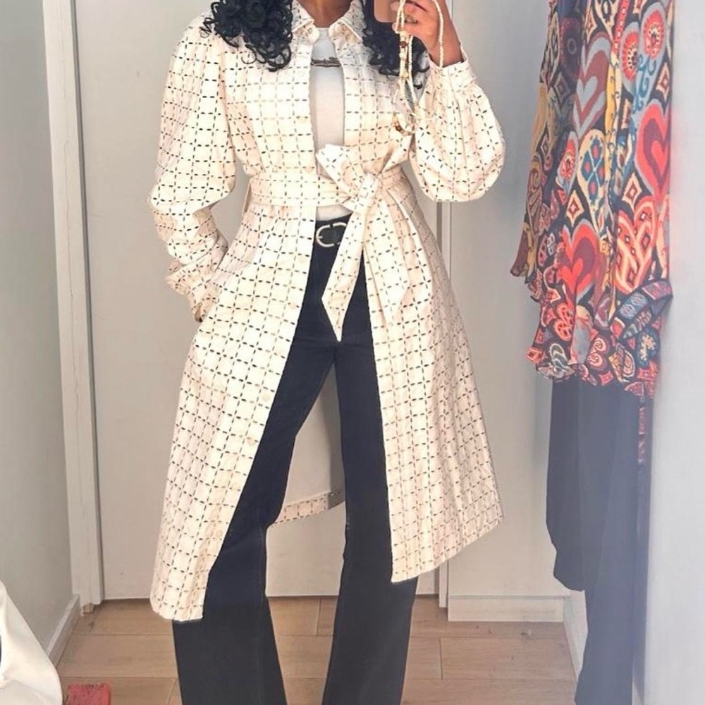 Chic White Patterned Long Coat - 7 For All Mankind